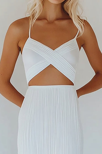 Bomull Vit A Line Spaghetti Remmar Bodycon Examensklänning